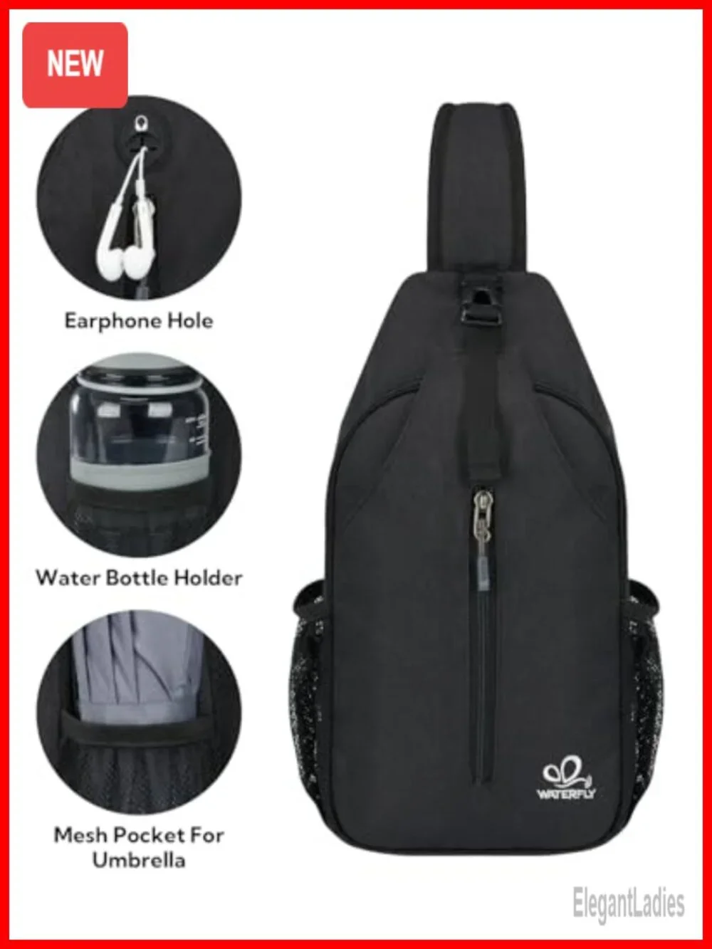 WATERFLY RFID Sling Backpack Crossbody Travel Hiking Daypack Water Resistant